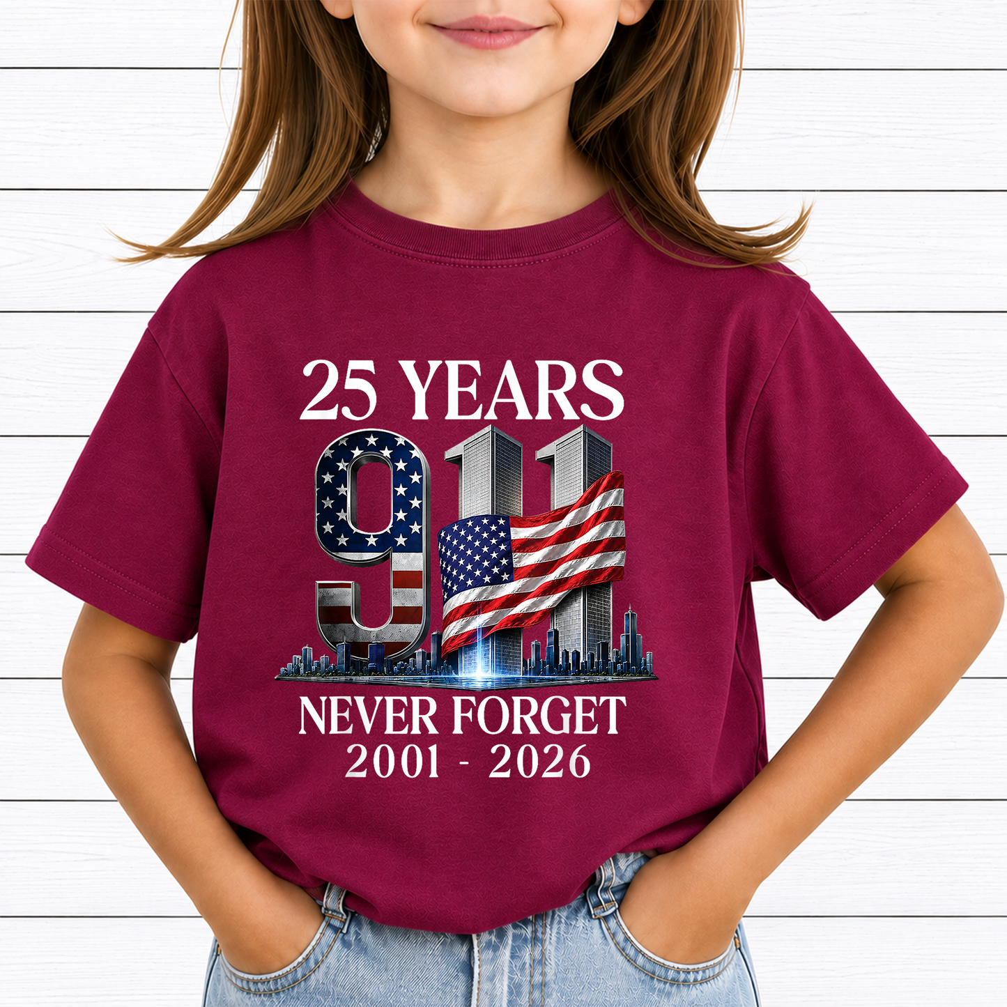 25 Years 911 Never Forget PNG Sublimation Design - 2001-2026 Twin Towers Patriot Day Metallic Digital File (4500x5000px, 300 DPI Transparent PNG)