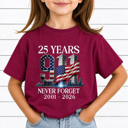 25 Years 911 Never Forget PNG Sublimation Design - 2001-2026 Twin Towers Patriot Day Metallic Digital File (4500x5000px, 300 DPI Transparent PNG)