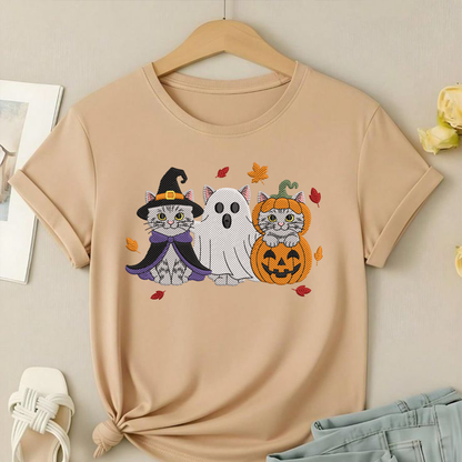 Halloween Cats Trio Machine Embroidery Design - Witch Ghost Pumpkin Kitten Digital File (4in, 5in, 7in, 9in) - EMB, DST, JEF, EXP, PES, VP3, HUS, XXX