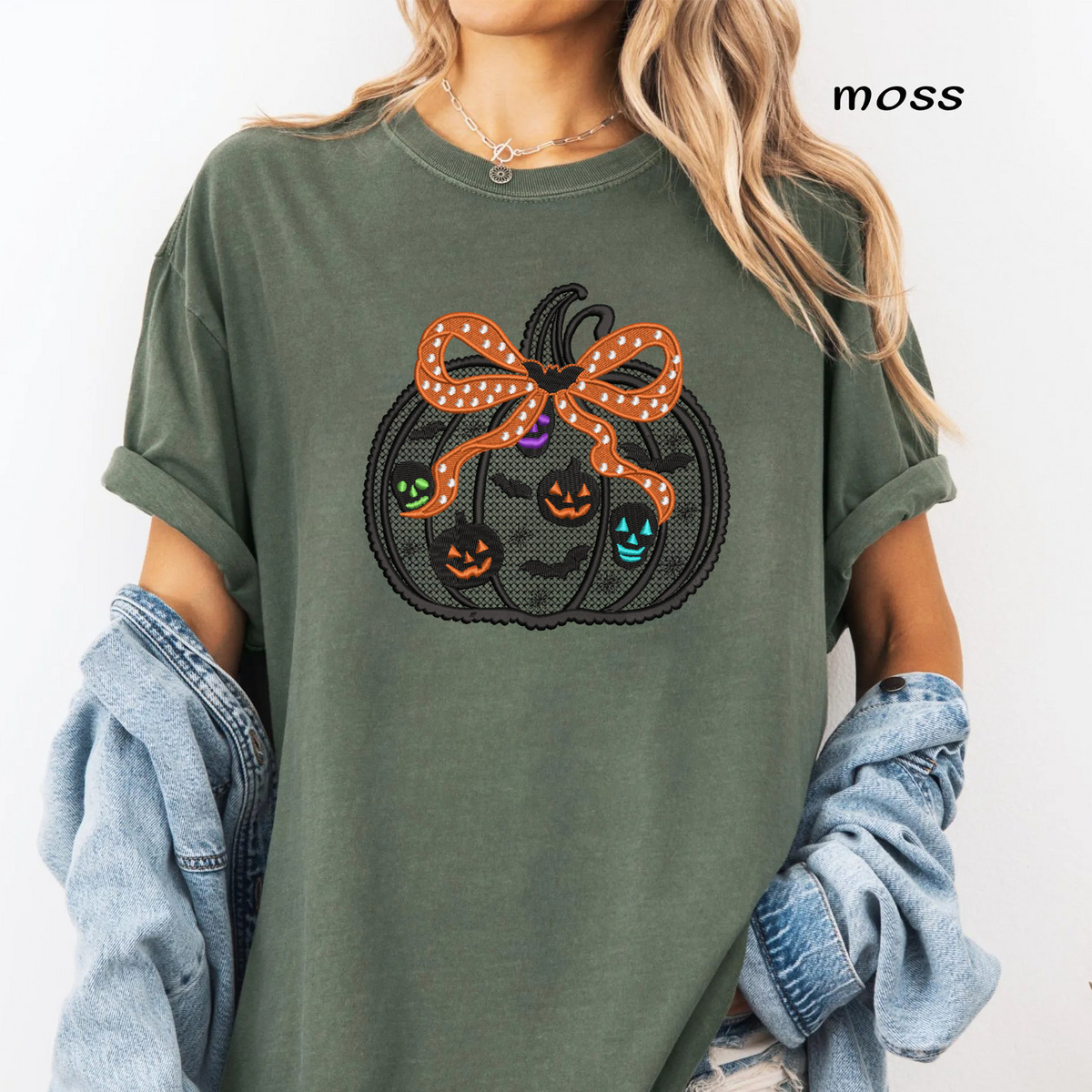 Spooky Lace Pumpkin with Bow Machine Embroidery Design - Colorful Neon Skull & Pumpkin Digital File (4in, 5in, 7in, 9in) - EMB, DST, JEF, EXP, PES, VP3, HUS, XXX