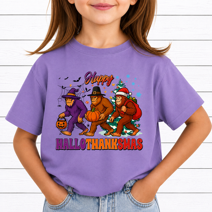 Bigfoot Hallothanksmas PNG Sublimation Design - Happy Hallothanksmas Sasquatch Halloween Thanksgiving Christmas Digital File (4500x5000px, 300 DPI Transparent PNG)