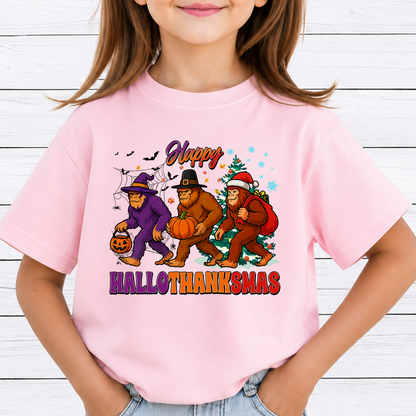 Bigfoot Hallothanksmas PNG Sublimation Design - Happy Hallothanksmas Sasquatch Halloween Thanksgiving Christmas Digital File (4500x5000px, 300 DPI Transparent PNG)