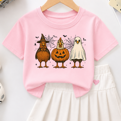 Halloween Chickens Trio PNG Sublimation Design - Spooky Chicken Mom Witch Ghost Pumpkin Digital File (4500x5000px, 300 DPI Transparent PNG)