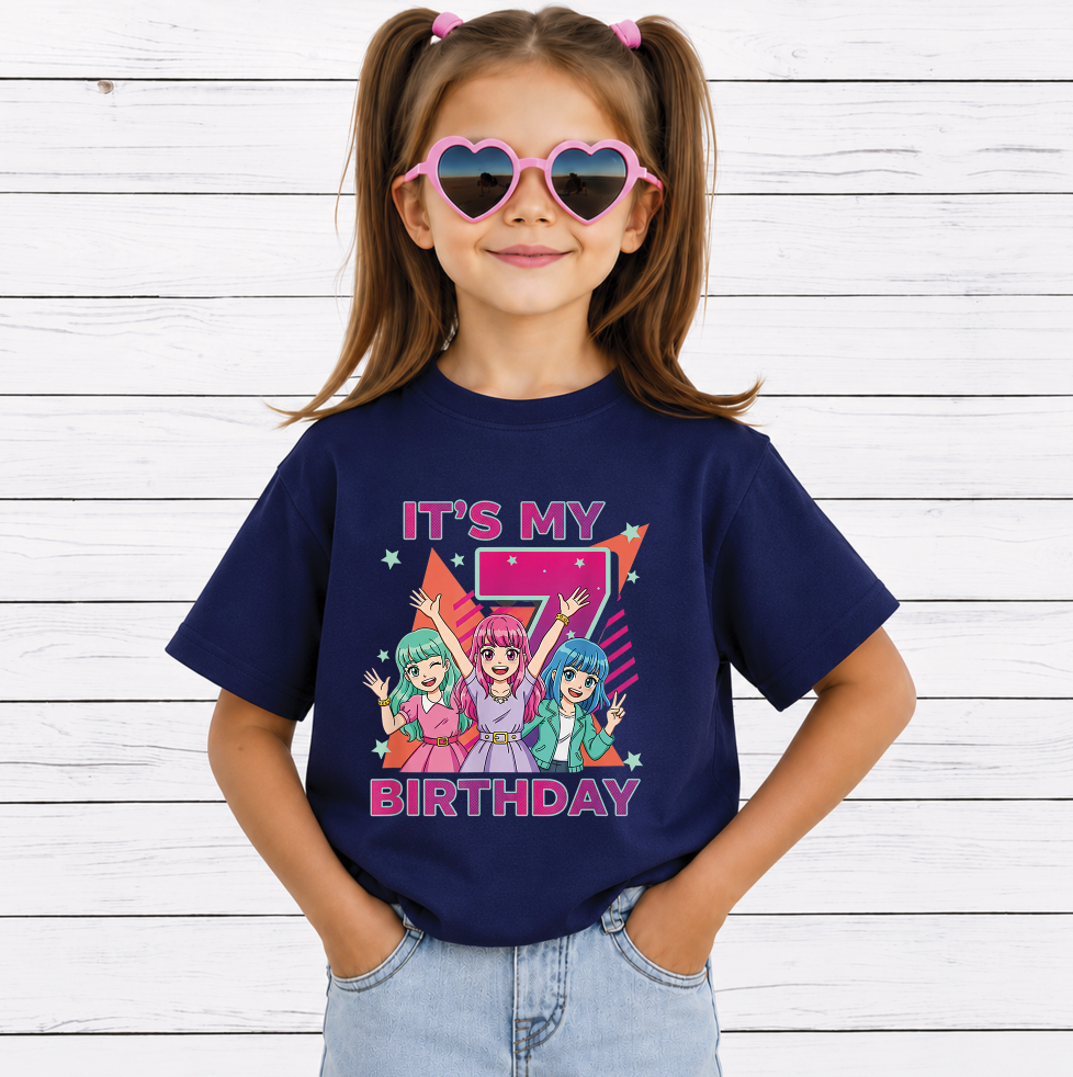 It's My 7th Birthday PNG, Cute Kawaii Birthday Girl, Anime Style Kids Party Shirt Design, Printable Digital Download