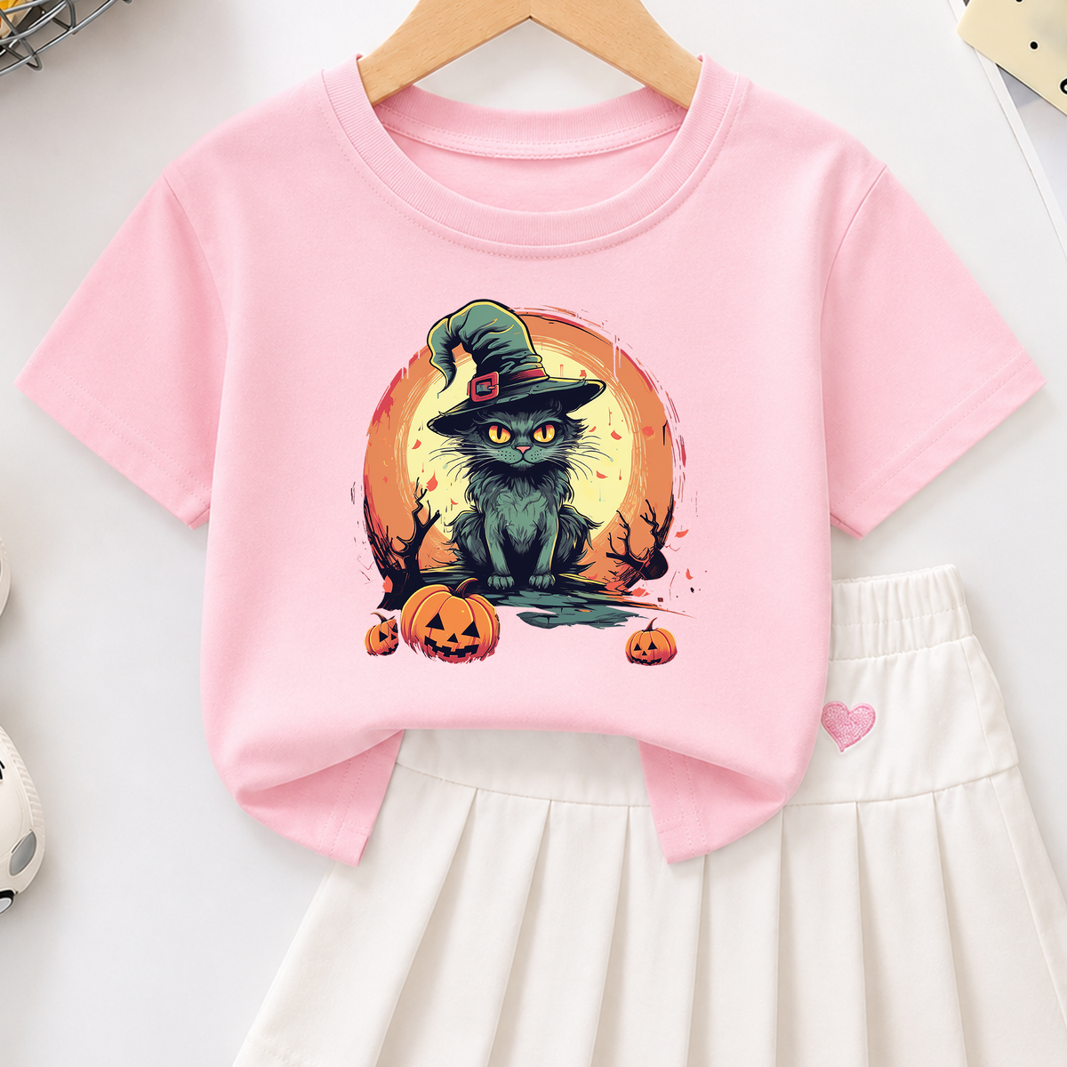 Vintage Witch Black Cat PNG Sublimation Design - Spooky Cat Mom Full Moon Pumpkin Halloween Digital File (4500x5000px, 300 DPI Transparent PNG)