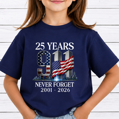 25 Years 911 Never Forget PNG Sublimation Design - 2001-2026 Twin Towers Patriot Day Metallic Digital File (4500x5000px, 300 DPI Transparent PNG)