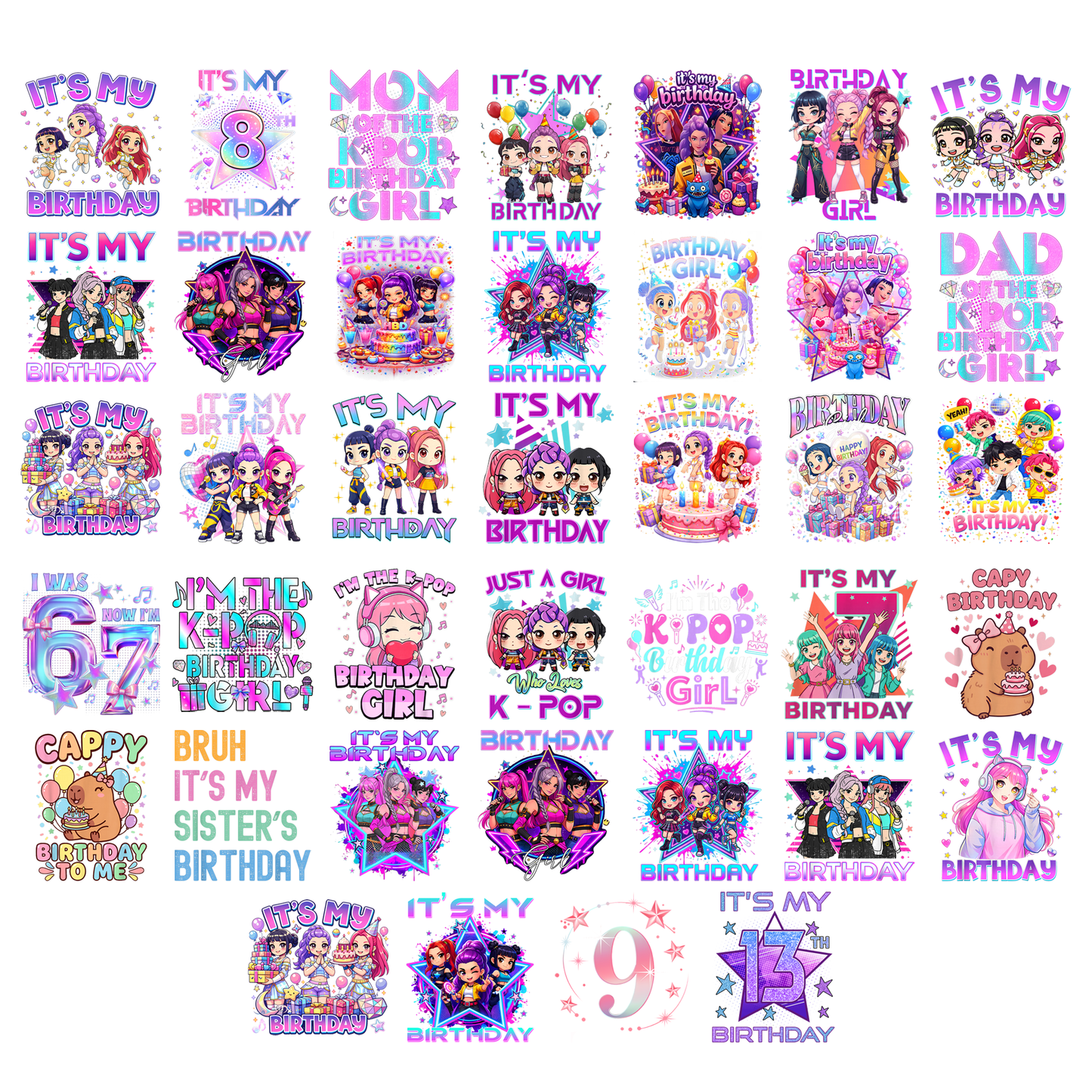 Kpop Demon Hunters PNG Mega Bundle - Saja Boys & Huntrix Chibi Sublimation Designs 300 DPI