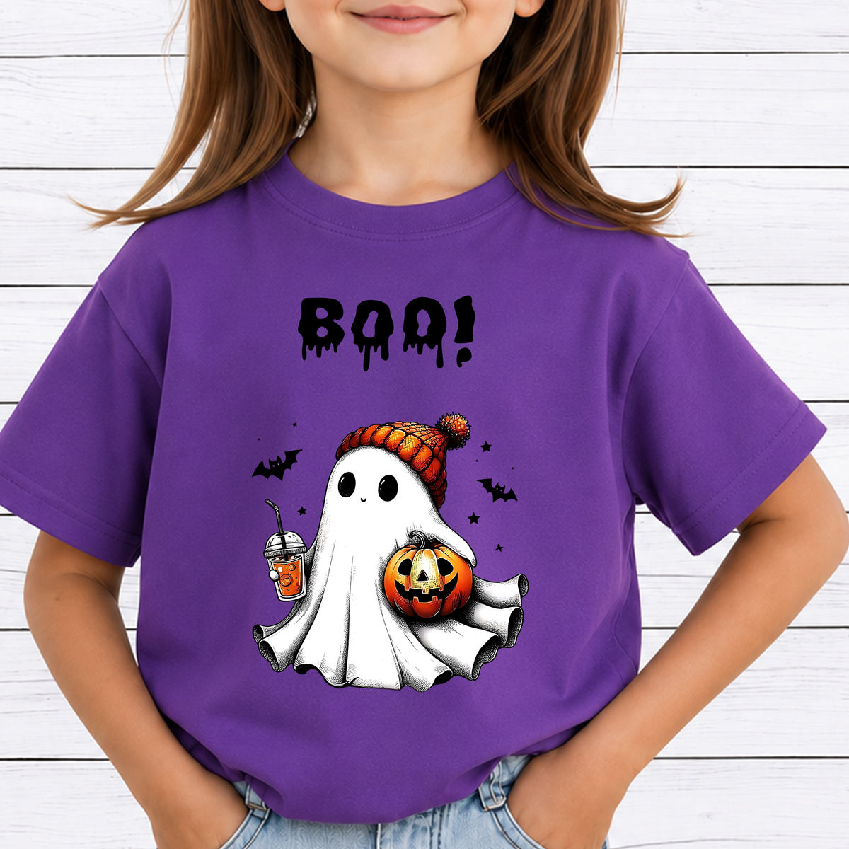 Iced Coffee Ghost PNG Sublimation Design - Cute Beanie Ghost Pumpkin Spice Latte Digital File (4500x5000px, 300 DPI Transparent PNG)