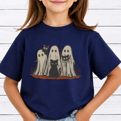 Ghosts and Black Cats Trio Machine Embroidery Design - Spooky Cute Sheet Ghosts Digital File (4in, 5in, 7in, 9in) - EMB, DST, JEF, EXP, PES, VP3, HUS, XXX