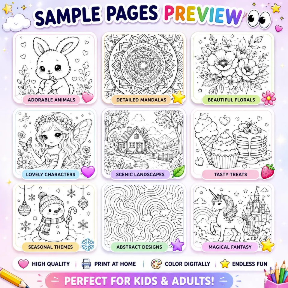 10 Million+ Kids Coloring Pages Printable PDF Bundle - MRR & PLR Included for Resell