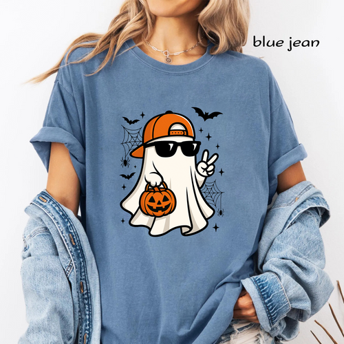 Cool Ghost Sunglasses PNG Sublimation Design - Retro Peace Sign Ghost Hat Pumpkin Halloween Digital File (4500x5000px, 300 DPI Transparent PNG)