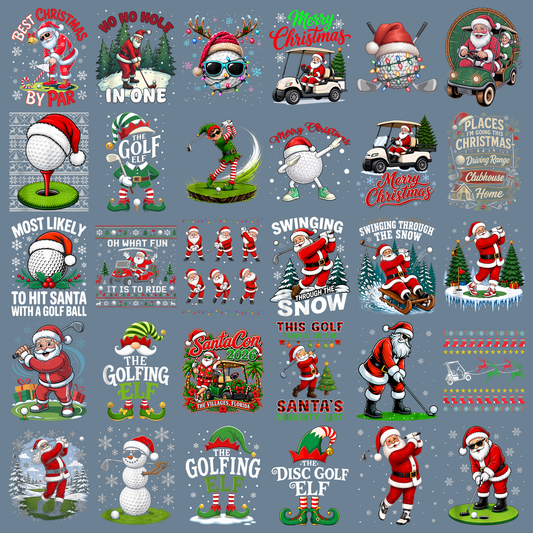 Christmas Golf PNG Bundle, Funny Santa Golfer Elf png, Golf Ball Xmas Lights Sublimation, Holiday Golf Digital Download