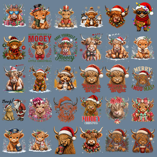 Highland Cow Christmas PNG Bundle, Cute Christmas Cow Clipart, Merry Moo-mas Sublimation Designs, Coquette Bow Baby Cow PNG, Holiday Farmhouse Sublimation, High Resolution 300 DPI Transparent PNG Digital Download