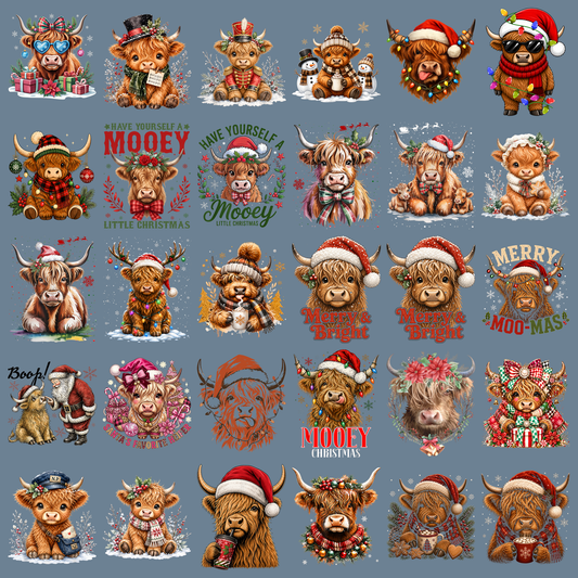 Highland Cow Christmas PNG Bundle, Cute Christmas Cow Clipart, Merry Moo-mas Sublimation Designs, Coquette Bow Baby Cow PNG, Holiday Farmhouse Sublimation, High Resolution 300 DPI Transparent PNG Digital Download