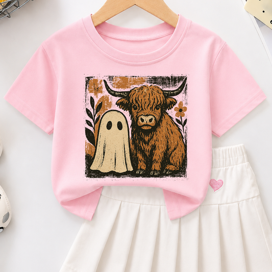 Spooky Highland Cow PNG Sublimation Design - Vintage Western Ghost Farmhouse Halloween Digital File (4500x5000px, 300 DPI Transparent PNG)
