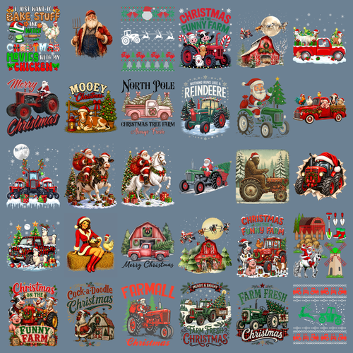 Farm Christmas PNG Bundle, Farmhouse Christmas Sublimation Designs, Red Tractor Christmas Clipart, Funny Farm Animal PNG, Country Christmas Sublimation