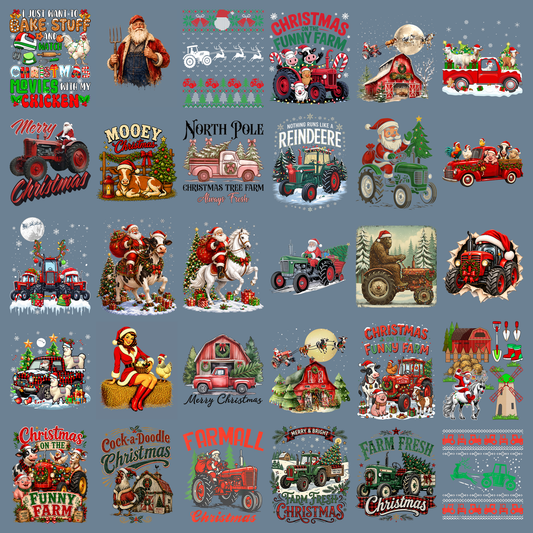 Farm Christmas PNG Bundle, Farmhouse Christmas Sublimation Designs, Red Tractor Christmas Clipart, Funny Farm Animal PNG, Country Christmas Sublimation