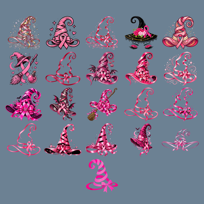Breast Cancer Awareness Bundle PNG, Pink Witch Hat Halloween Design, Pink Ribbon Witch Hat, Breast Cancer Shirt Graphic, Halloween Sublimation