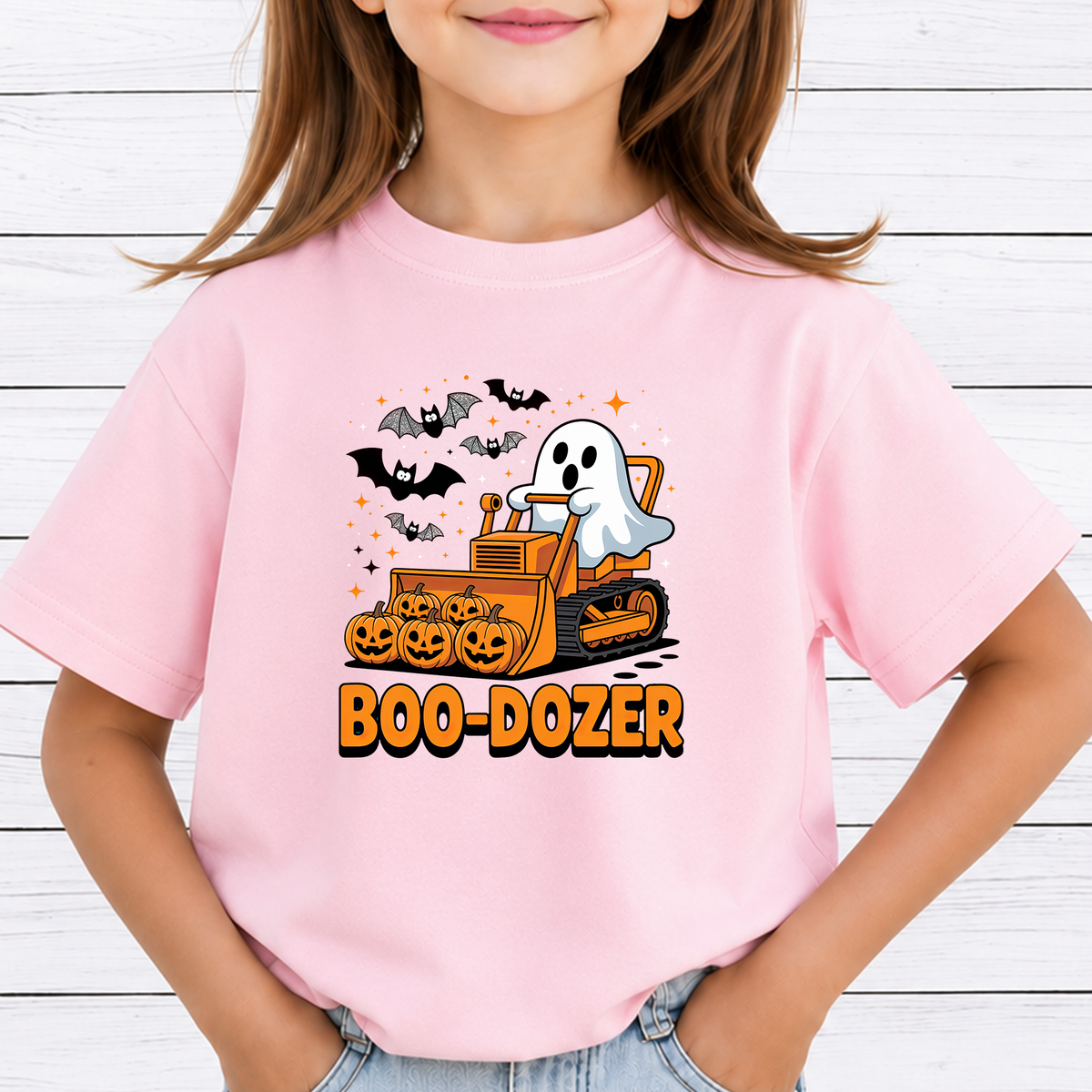 Boo Dozer PNG Sublimation Design - Cute Construction Ghost Bulldozer Pumpkin Halloween Digital File (4500x5000px, 300 DPI Transparent PNG)