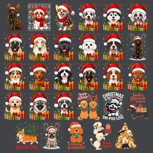 Christmas Dog PNG Bundle, Cute Christmas Dogs Clipart, Holiday Puppy PNG, Santa Hat Dog Sublimation Designs, Merry Christmas Dog T-Shirt Graphics