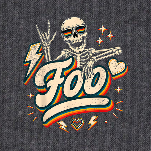 Retro Skeleton Foo Rocker PNG Sublimation Design - Vintage Rock Skeleton PNG - 4500x5000px High Resolution Digital Download Commercial Use