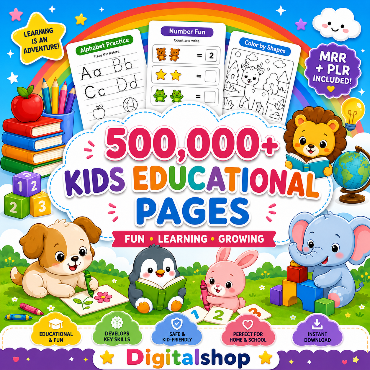 500,000+ Kids Educational Worksheets PDF Bundle - Alphabet, Math & Shapes - MRR & PLR Included