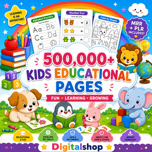 500,000+ Kids Educational Worksheets PDF Bundle - Alphabet, Math & Shapes - MRR & PLR Included