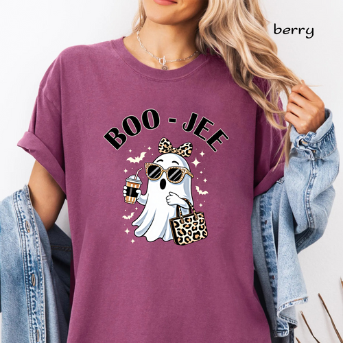 Boojee Ghost PNG Sublimation Design - Trendy Leopard Bow Iced Coffee Glasses Halloween Digital File (4500x5000px, 300 DPI Transparent PNG)