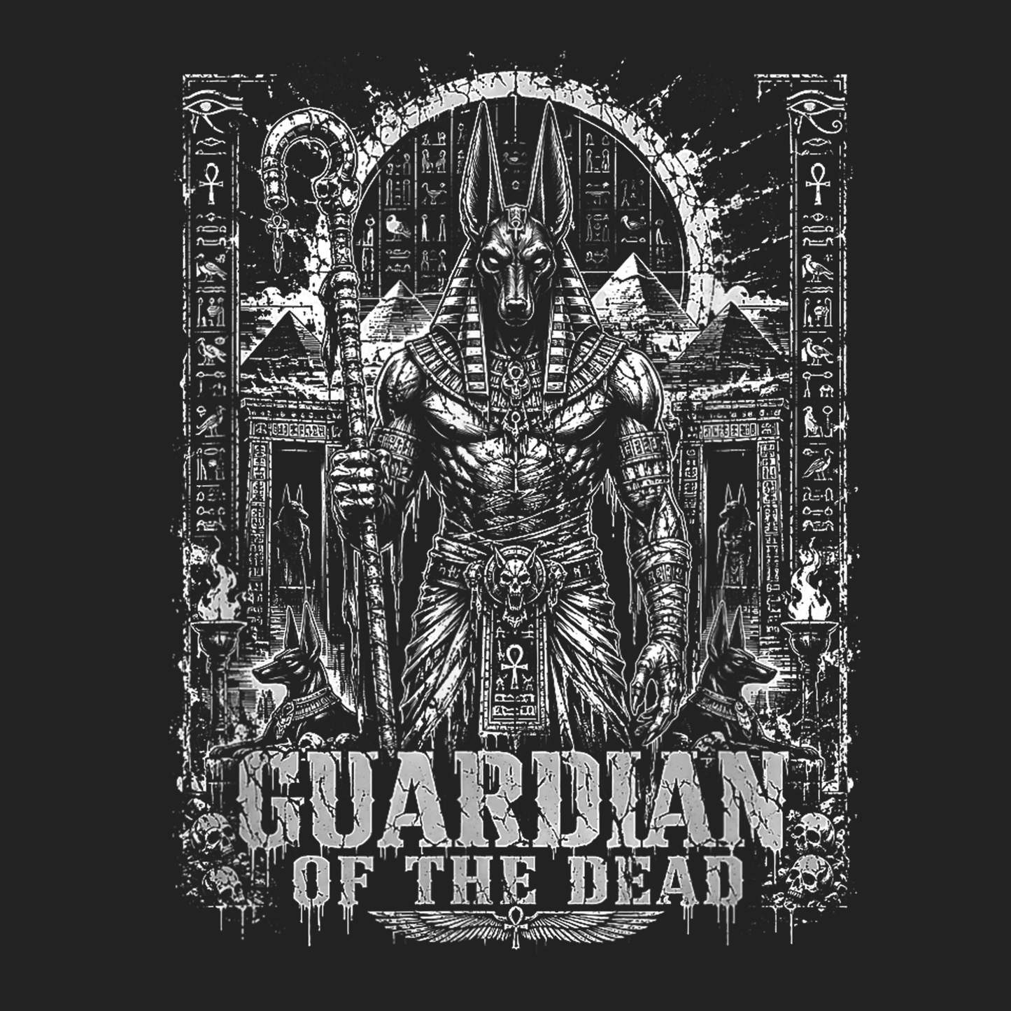 Anubis Guardian Of The Dead PNG Sublimation Design - Dark Gothic Egyptian God Pyramid Mythology Digital File (4500x5000px, 300 DPI Transparent PNG)