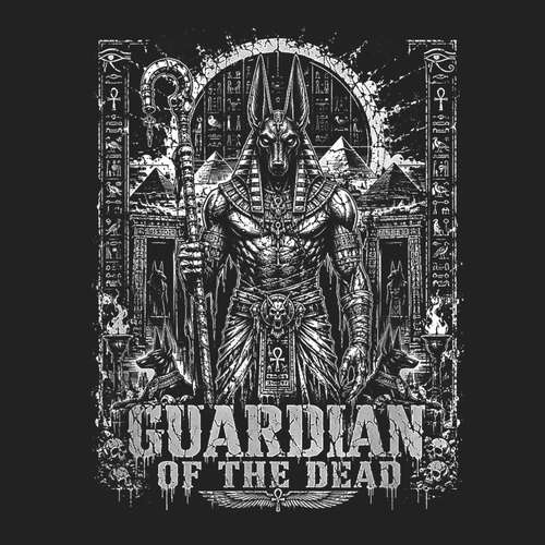 Anubis Guardian Of The Dead PNG Sublimation Design - Dark Gothic Egyptian God Pyramid Mythology Digital File (4500x5000px, 300 DPI Transparent PNG)