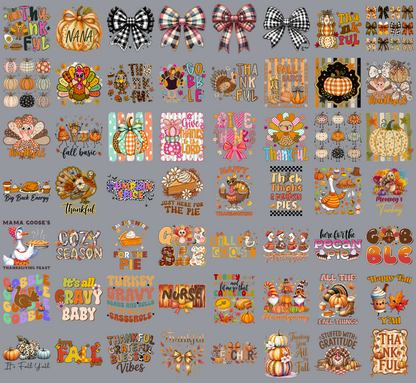 Fall & Thanksgiving PNG Bundle, Thankful, Gobble Gobble, Pumpkin, Coquette Bow, Autumn Shirt Designs, Printable Digital Download