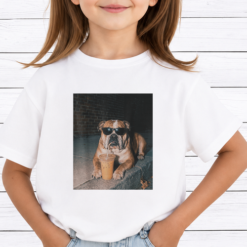 Cool English Bulldog Drinking Iced Coffee PNG Sublimation Design - Dog Lover Sunglasses Streetwear Digital File (4500x5000px, 300 DPI Transparent PNG)