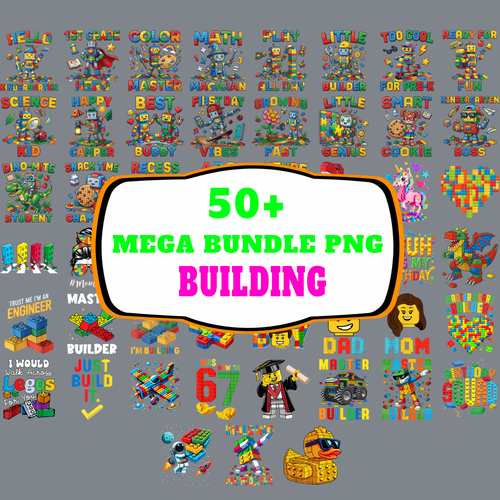 Building Bricks PNG Bundle - Block Style Back to School & Birthday Sublimation Designs 300 DPI