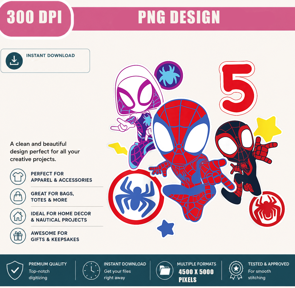 Web Hero Birthday PNG, Super Hero Boy 5th Birthday Shirt Design, Cute Comic Style Kids Sublimation, Printable Digital Download