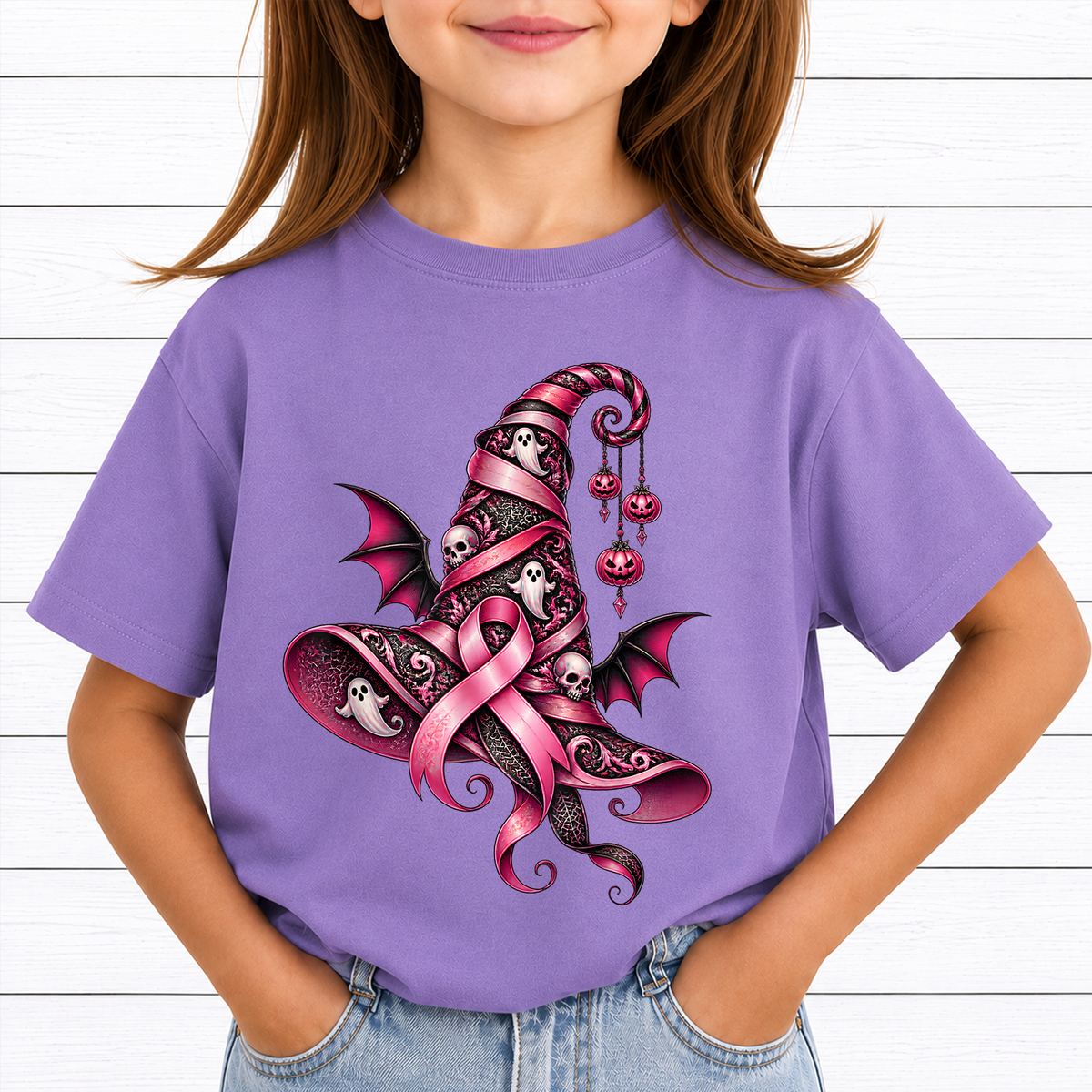 Breast Cancer Awareness Bundle PNG, Pink Witch Hat Halloween Design, Pink Ribbon Witch Hat, Breast Cancer Shirt Graphic, Halloween Sublimation