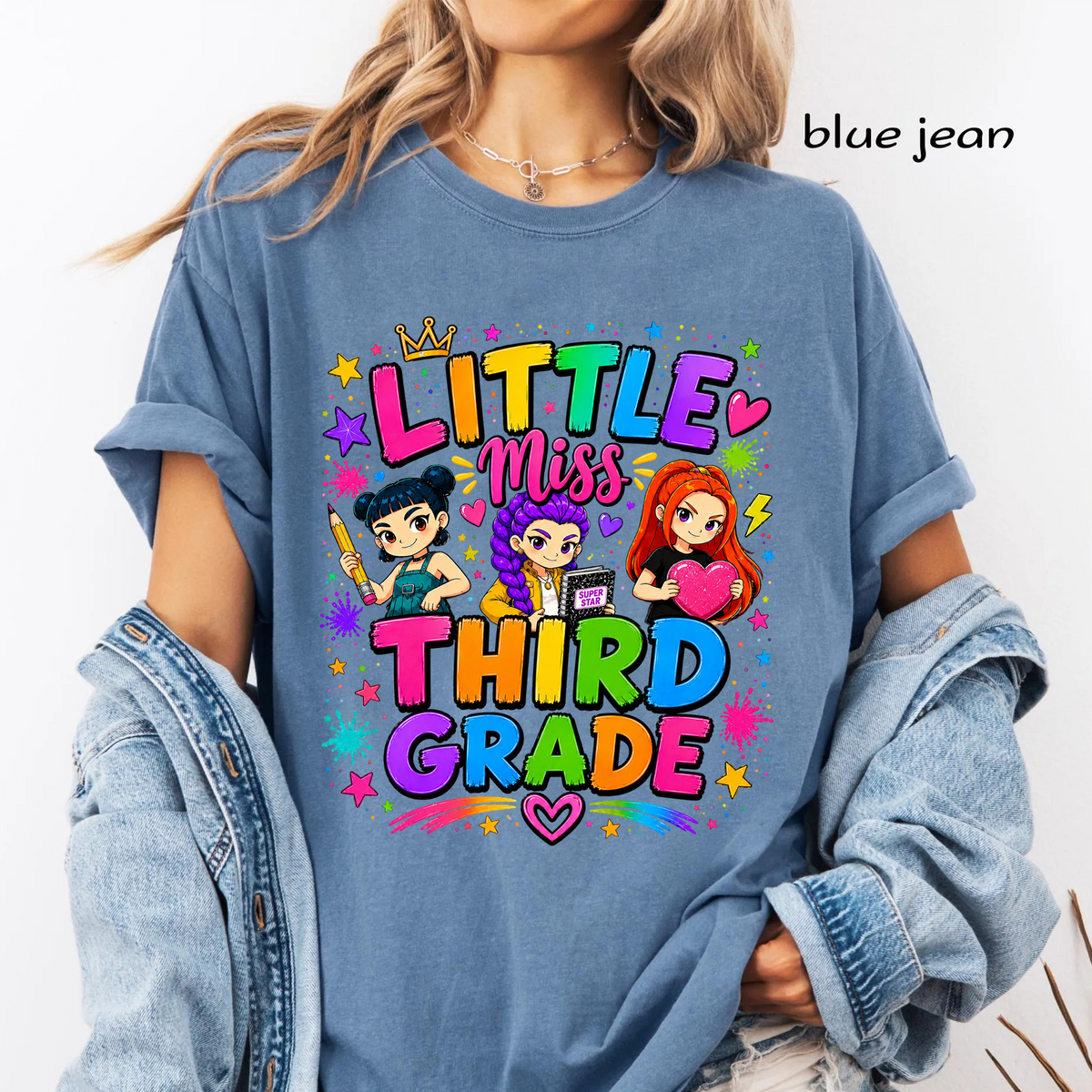 Cute Third Grade Girl PNG | Colorful Back to School Shirt Design | Kids Sublimation Graphic | Instant Digital Download