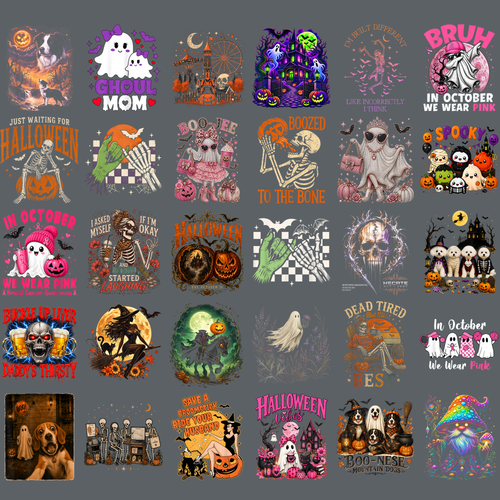 Halloween PNG Bundle 30 Designs - In October We Wear Pink Spooky Cute Ghost Funny Skeleton Dog Lovers Sublimation Digital File (4500x5000px, 300 DPI Transparent PNG)