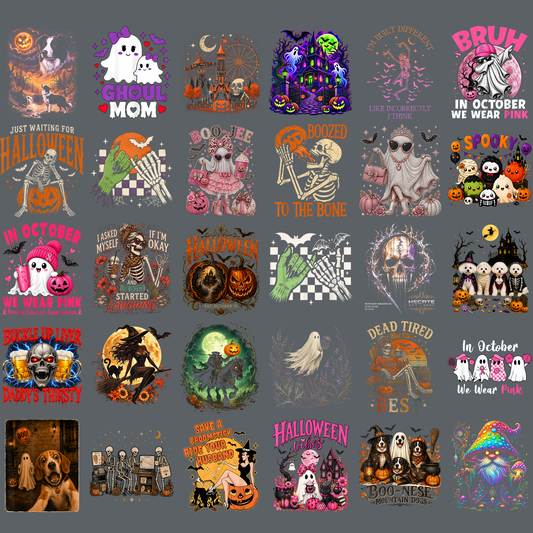 Halloween PNG Bundle 30 Designs - In October We Wear Pink Spooky Cute Ghost Funny Skeleton Dog Lovers Sublimation Digital File (4500x5000px, 300 DPI Transparent PNG)