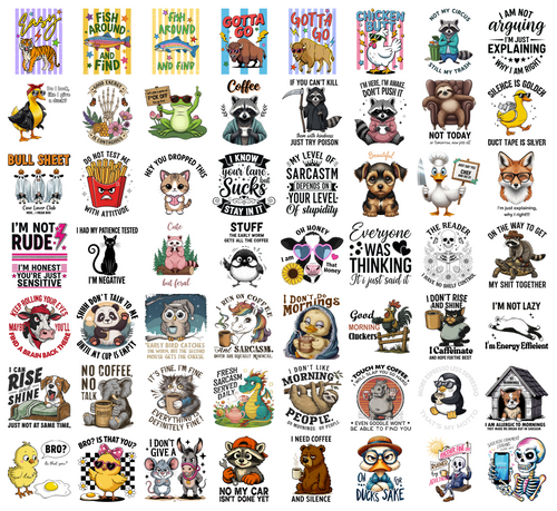 Funny Animal PNG Bundle, Sarcastic Quotes, Coffee Humor, Raccoon Duck Cat Dog Shirt Designs, Sublimation PNG Digital Download