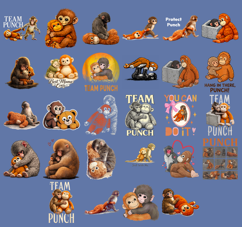 Team Punch Monkey PNG Bundle, Cute Monkey Hug Shirt Design, Funny Monkey Sublimation PNG, Animal Lover Digital Download
