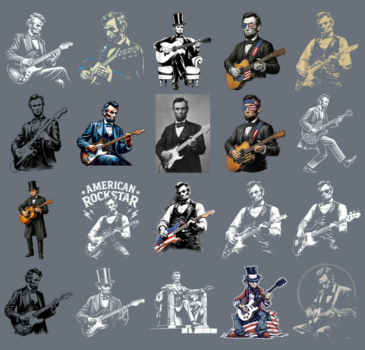 Abraham Lincoln Guitar PNG Bundle, Patriotic American Rocker Sublimation Designs, Vintage USA Guitar Shirt Digital Download