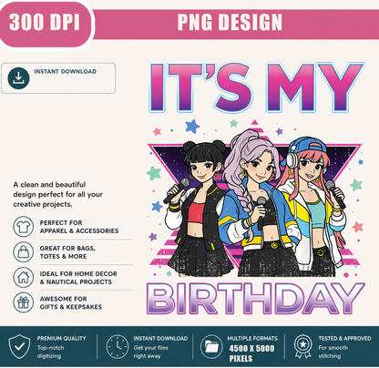 It's My Birthday PNG, Cute Kawaii Chibi Birthday Girls, Birthday Party Shirt Design, Printable PNG Digital Download