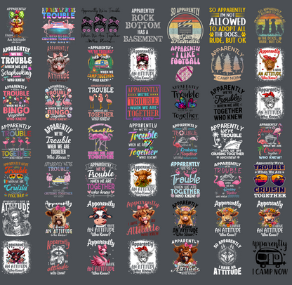 Apparently We're Trouble PNG Bundle, Funny Sarcastic Quote Shirt Designs, Cruise Camping Sublimation PNG, Digital Download