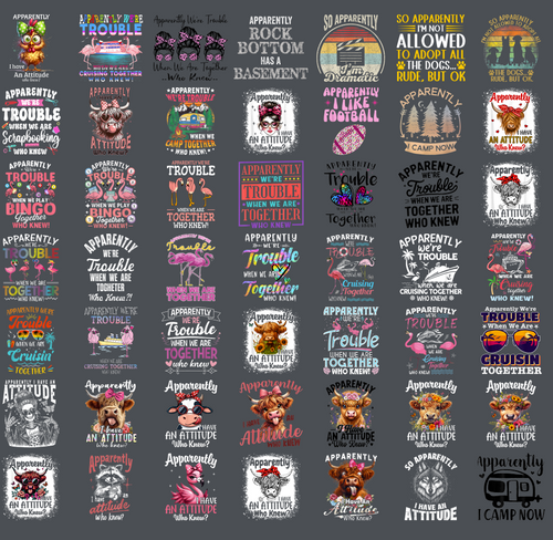 Apparently We're Trouble PNG Bundle, Funny Sarcastic Quote Shirt Designs, Cruise Camping Sublimation PNG, Digital Download