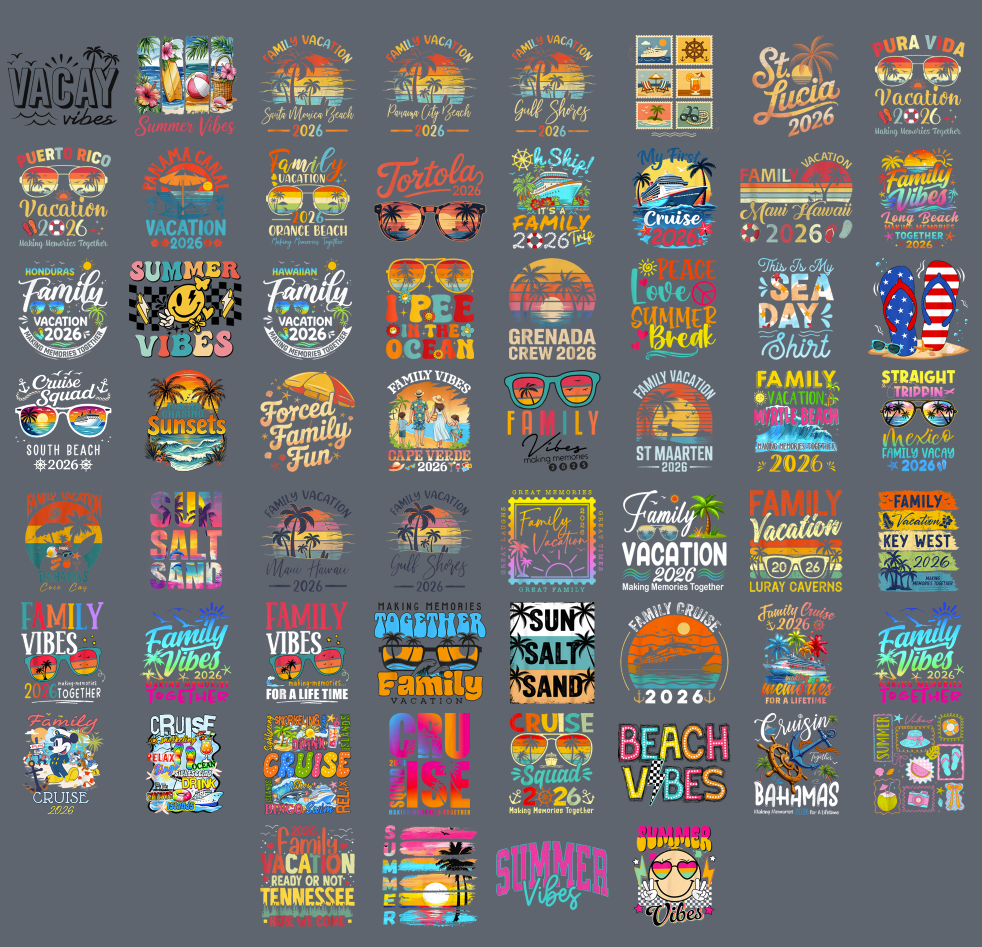 Family Vacation 2026 PNG Bundle, Summer Beach Cruise Shirt Designs, Tropical Vacation Sublimation PNG, Travel Digital Download