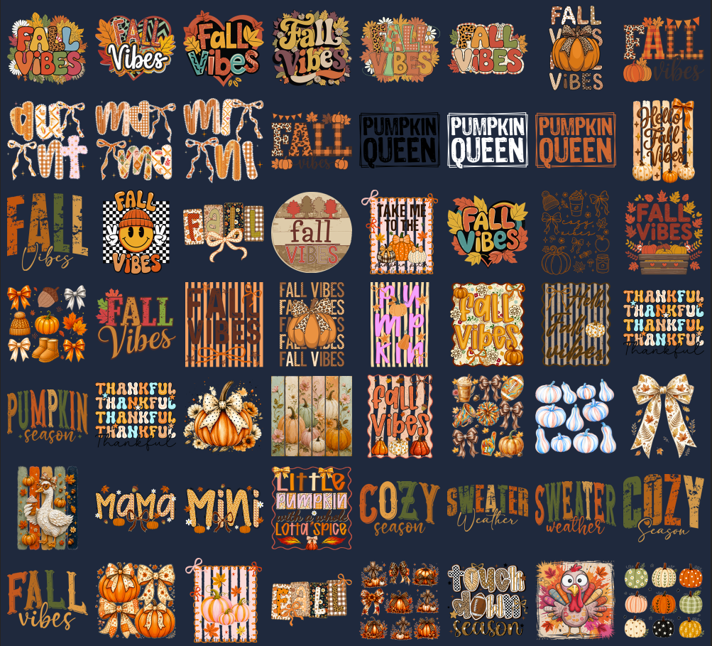 Fall PNG Bundle, Fall Vibes, Pumpkin Queen, Hello Fall, Cozy Season, Thanksgiving Shirt Designs, Printable Digital Download