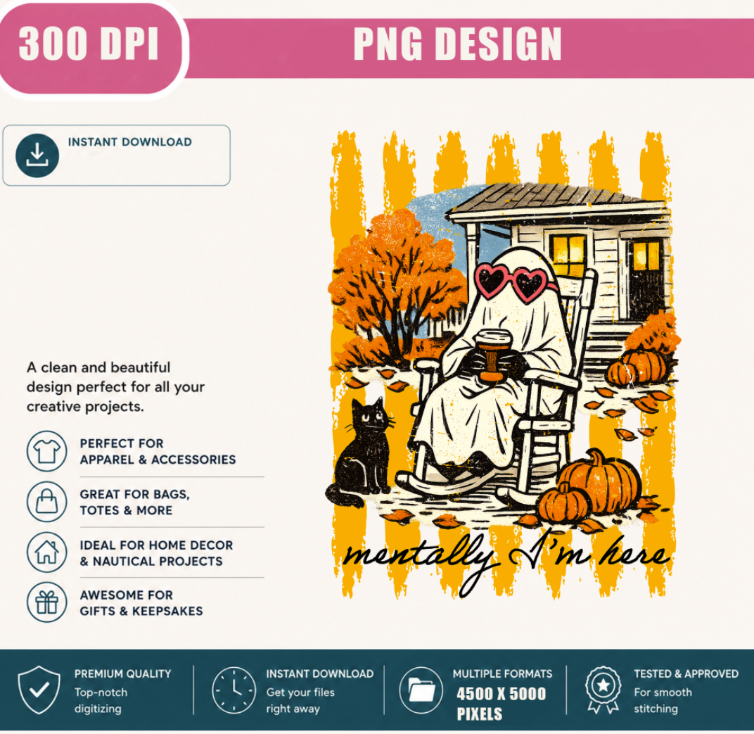 Cute Ghost Halloween PNG | Vintage Fall Porch Pumpkin Graphic | Cozy Spooky Season Shirt Design | Sublimation | Instant Digital Download