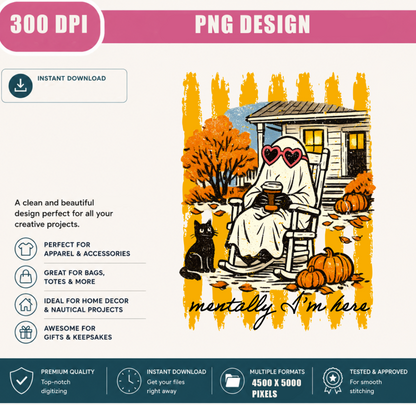 Cute Ghost Halloween PNG | Vintage Fall Porch Pumpkin Graphic | Cozy Spooky Season Shirt Design | Sublimation | Instant Digital Download