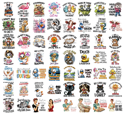 Funny Animal PNG Bundle, Sarcastic Quotes, Duck Cat Cow Bird Frog Dog Retro Vintage Shirt Designs, Sublimation PNG Digital Download