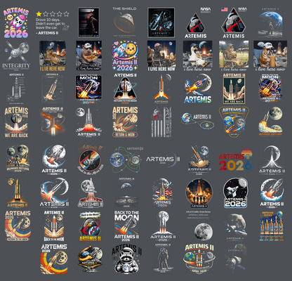 Artemis II 2026 PNG Bundle, Moon Mission Rocket Launch Sublimation Designs, Space Exploration Shirt PNG, NASA Inspired Digital Download